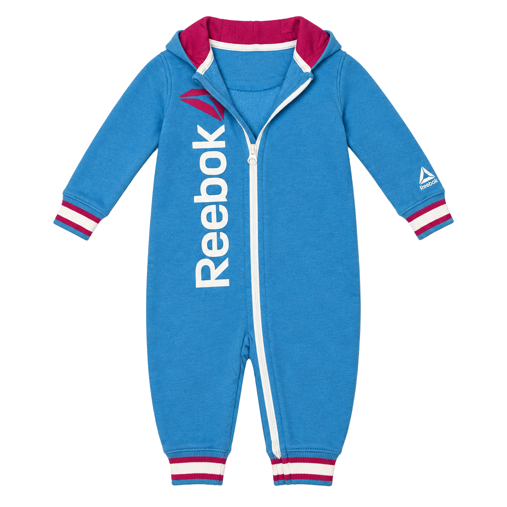 Reebok Hooded Romper Size 3-6M Blue Full Zip Fleece Jumpsuit 1