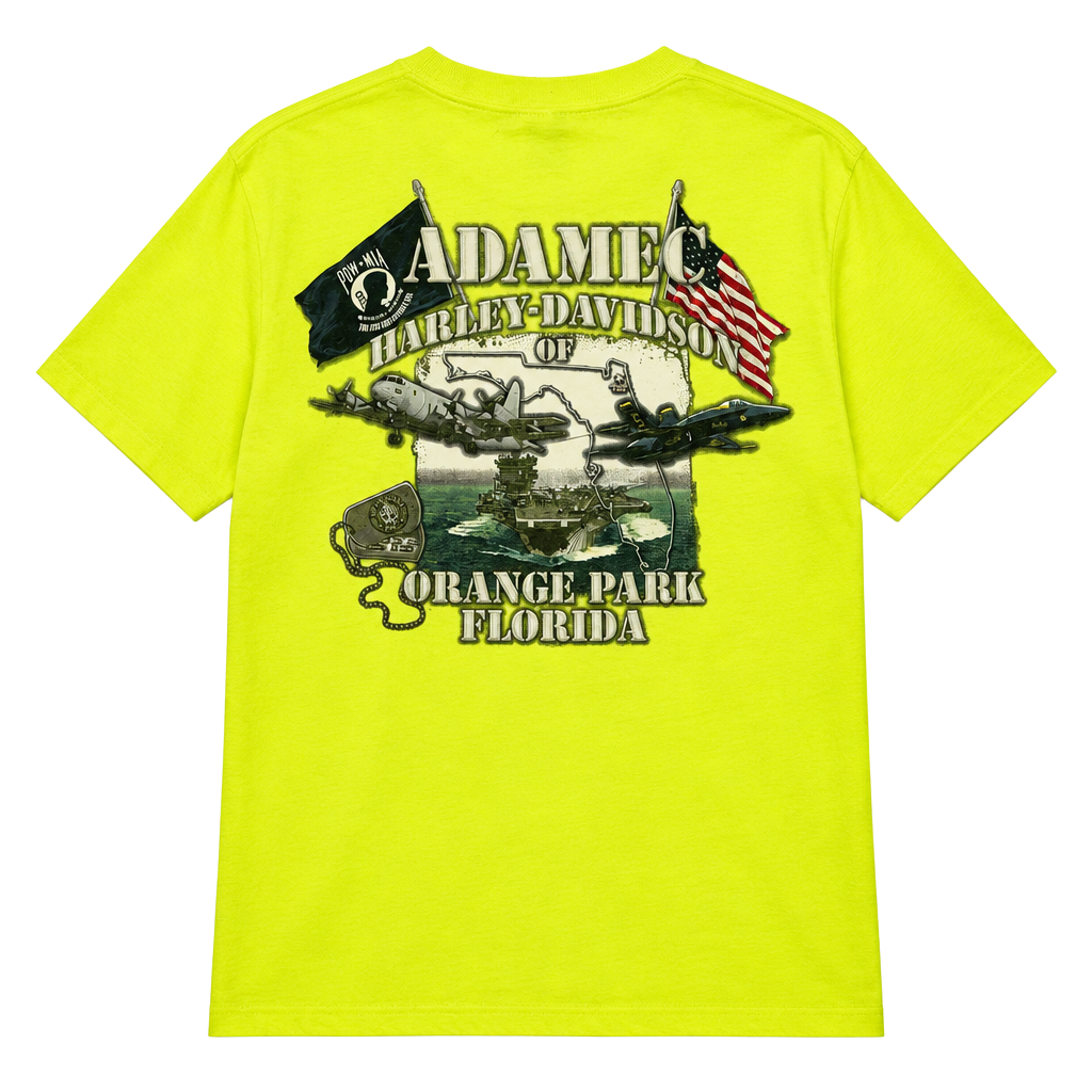 Harley-Davidson Adamec Orange Park T-Shirt Neon Yellow Graphic 1