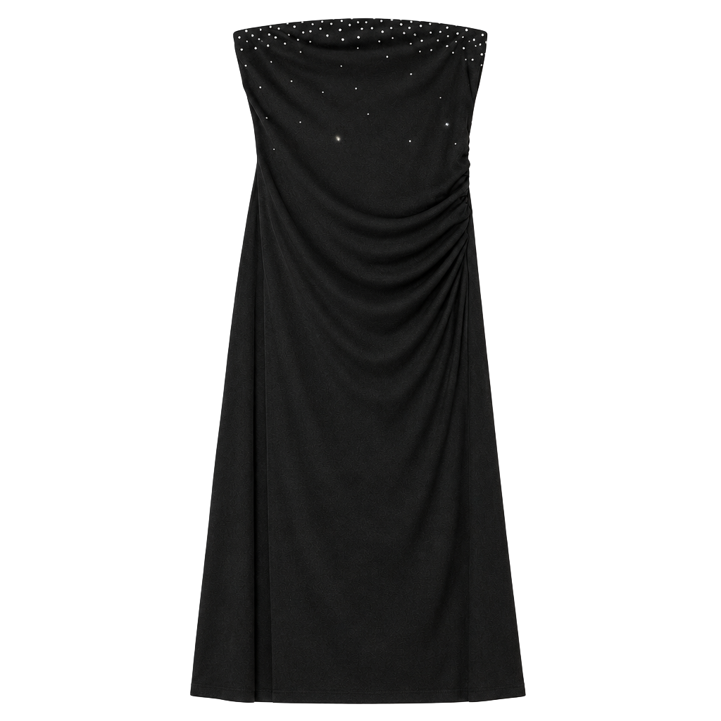 Charlotte Russe Black Rhinestone Asymmetrical Strapless Dress Size M 1