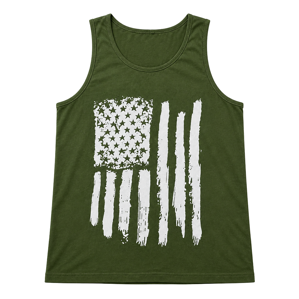 Olive Green Distressed American Flag Graphic Tank Top 1