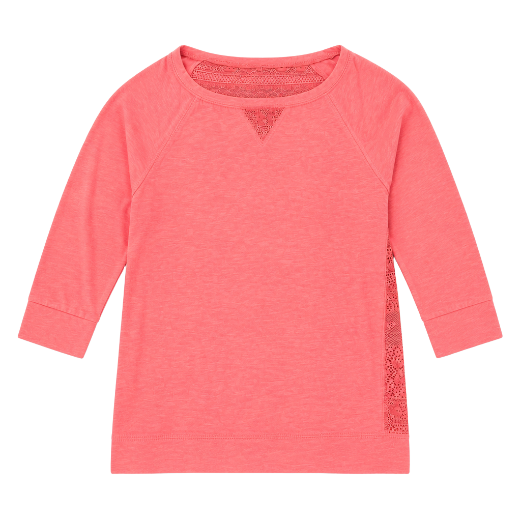 Poof Coral Lace Back Long Sleeve Top Size S 1