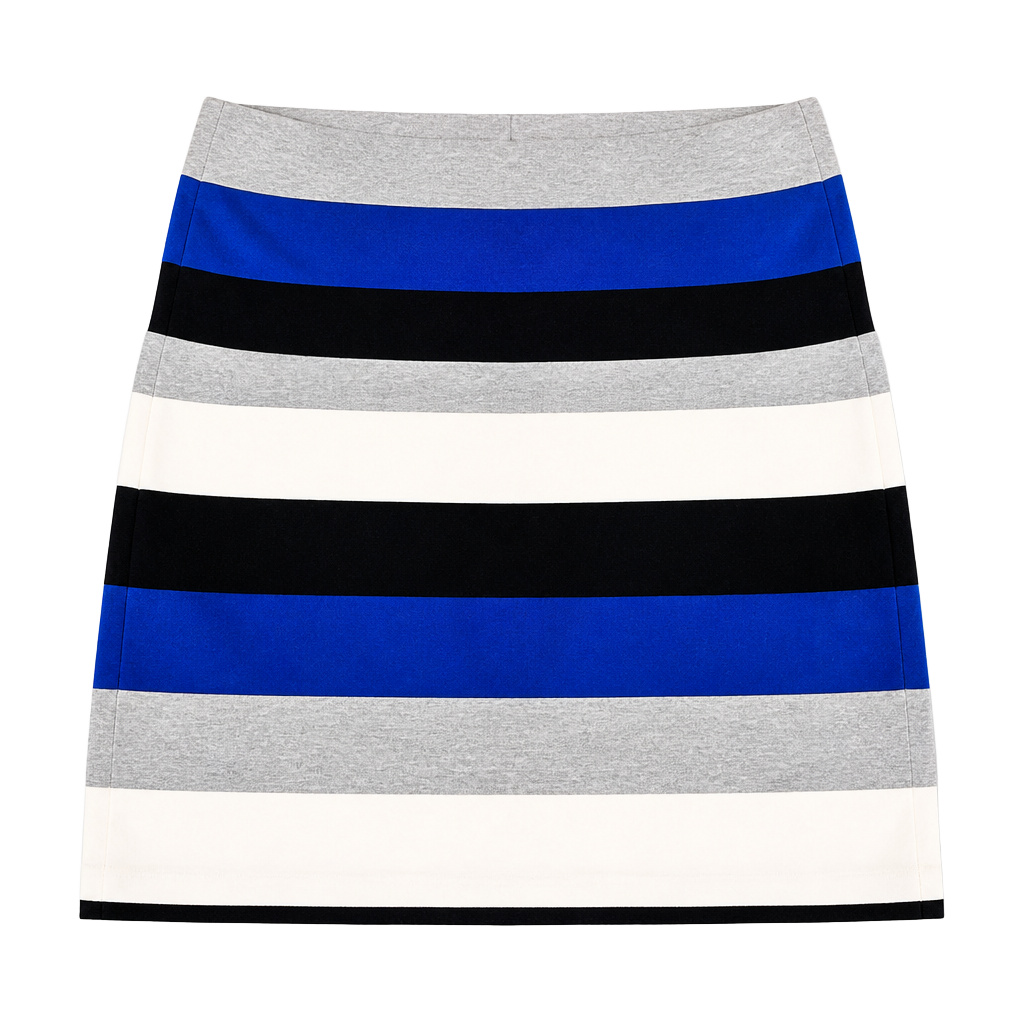 Blue Gray White and Black Striped Jersey Knit Mini Skirt 1