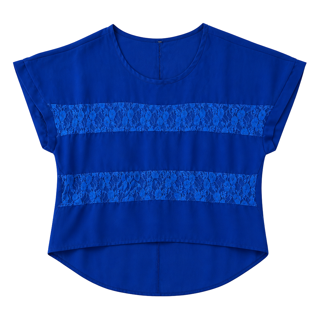 Royal Blue Lace Panelled Cap Sleeve Sheer Chiffon Top 1