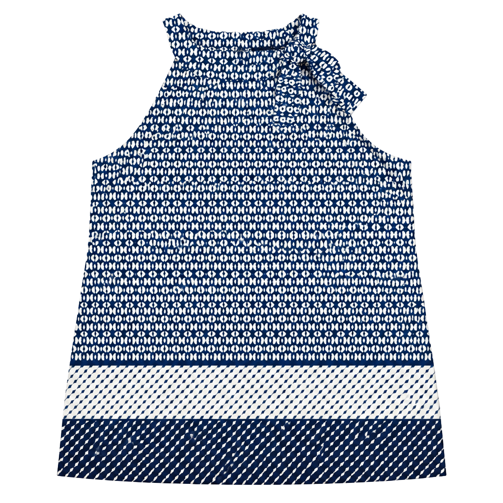The Limited Blue and White Geometric Print Halter Neck Tie Top Size M 1