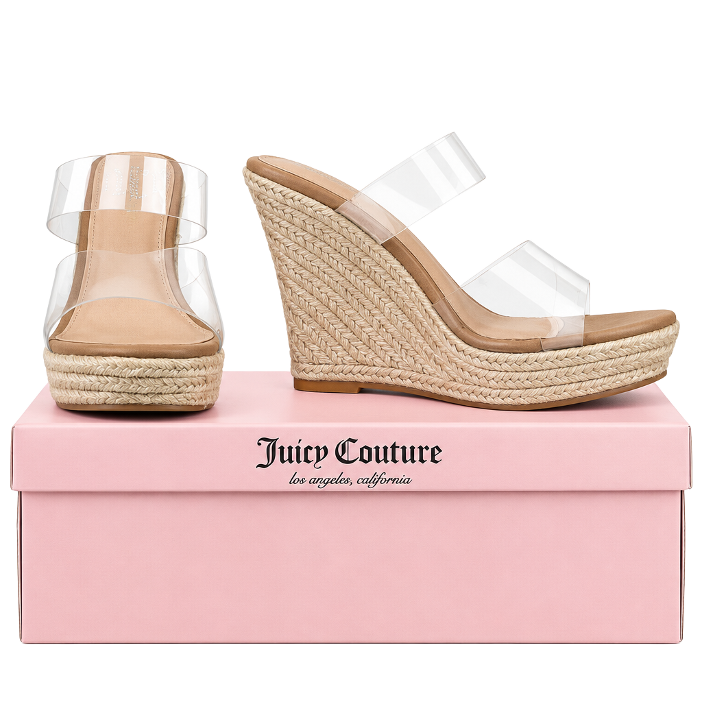 Juicy Couture Clear Strap Espadrille Wedge Sandals Size 8.5 Nude 1