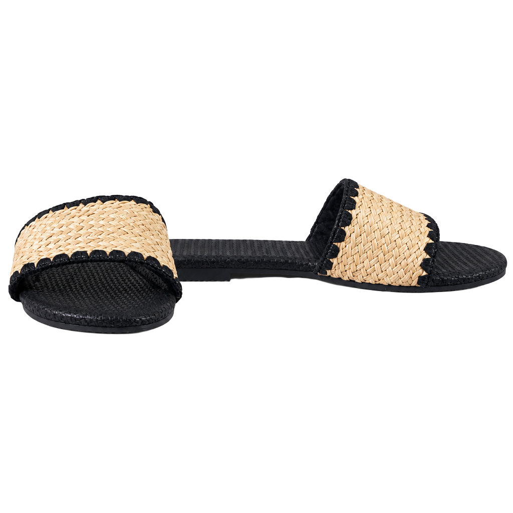 Mtzyoa Women Flat Slide Sandals Straw Raffia Black Slides 1