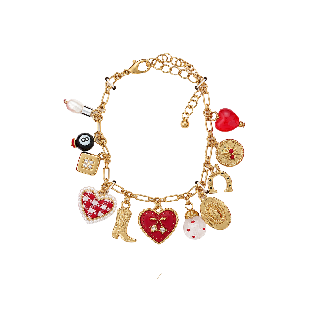 Persimmon Charm Bracelet Size 7.5"+2.5" Fresh Water Pearl Cubic Zirconia 1