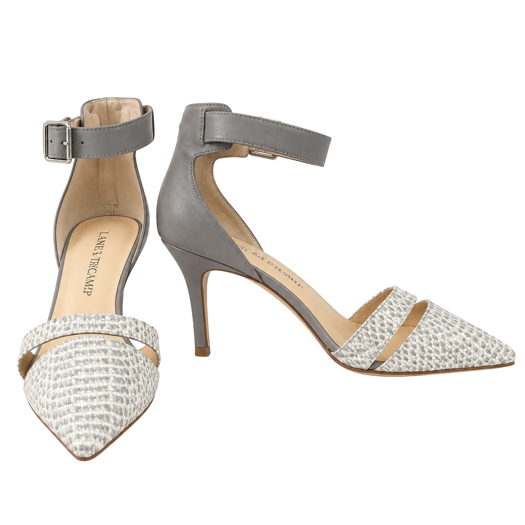 Ivanka Trump Pointed Toe Heels Grey Snakeskin Ankle Strap 1