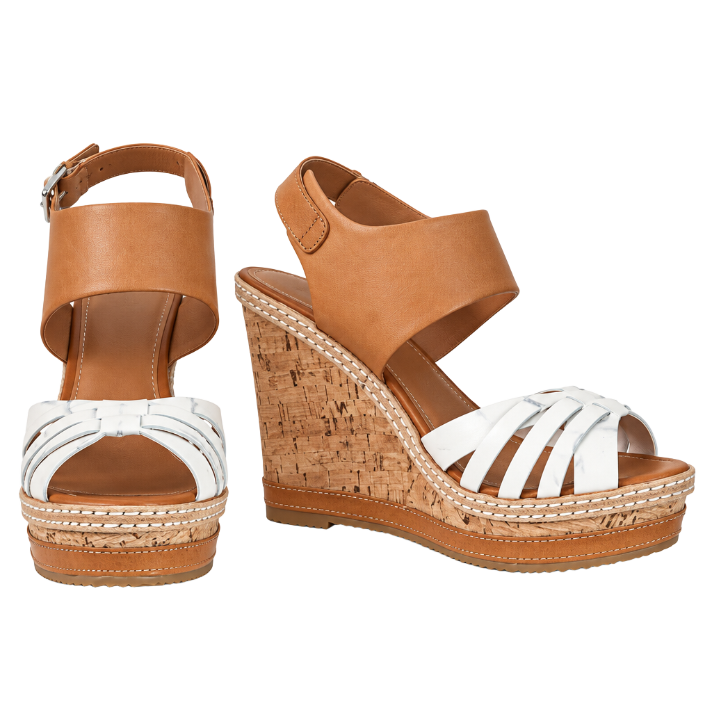 DV Dolce Vita Jaslyn Wedge Sandals Tan White Leather Cork size 8.5 1