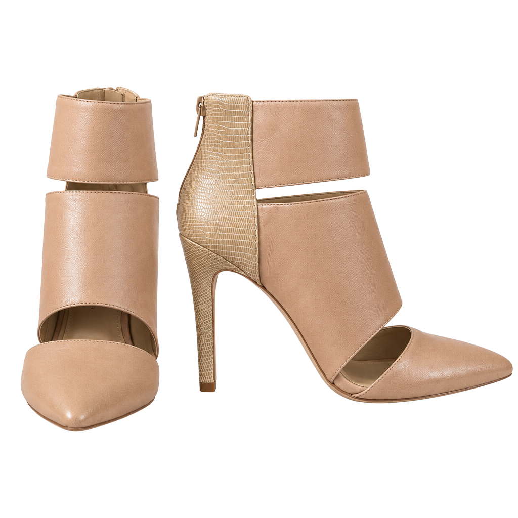 Sole Society Cutout Stiletto Booties Beige Snake Heels 1