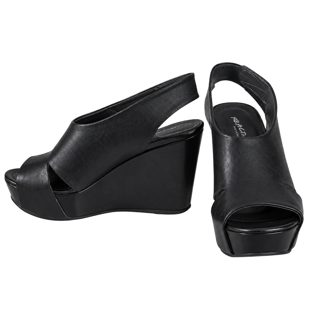 Kenneth Cole Reaction Wedge Sandals Size 7.5 Black Platform Peep Toe 1