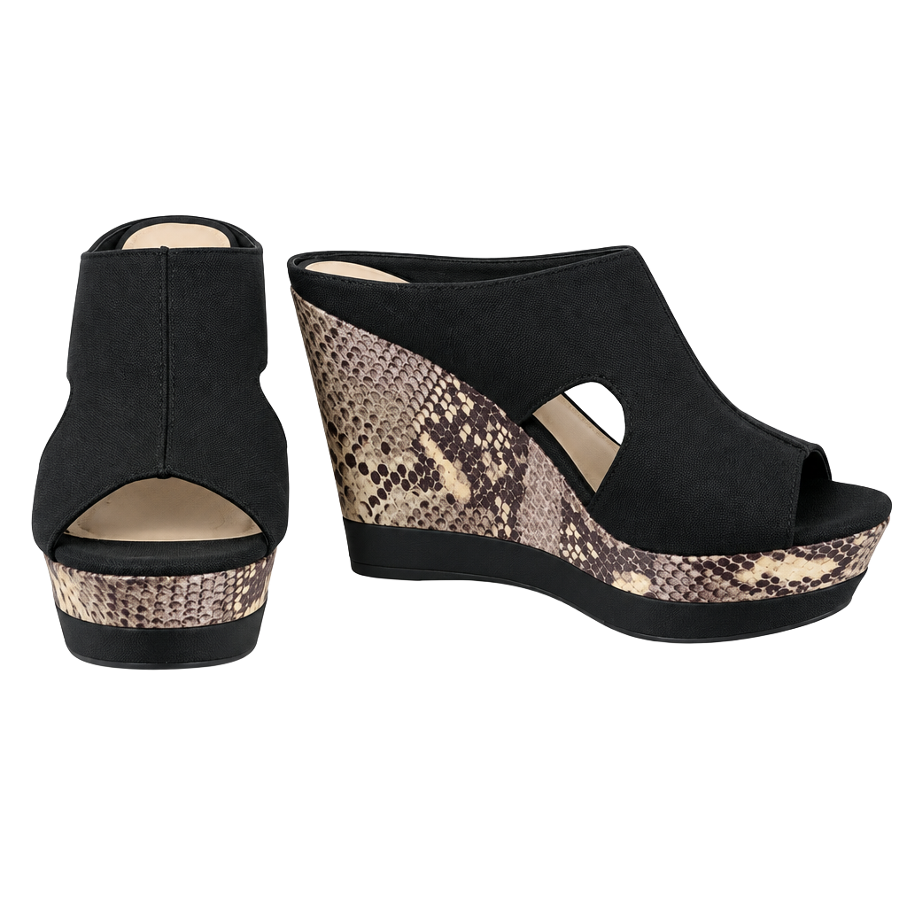 Franco Sarto Rolanda Wedge Sandals Size 6 Black Snakeskin Platform 1