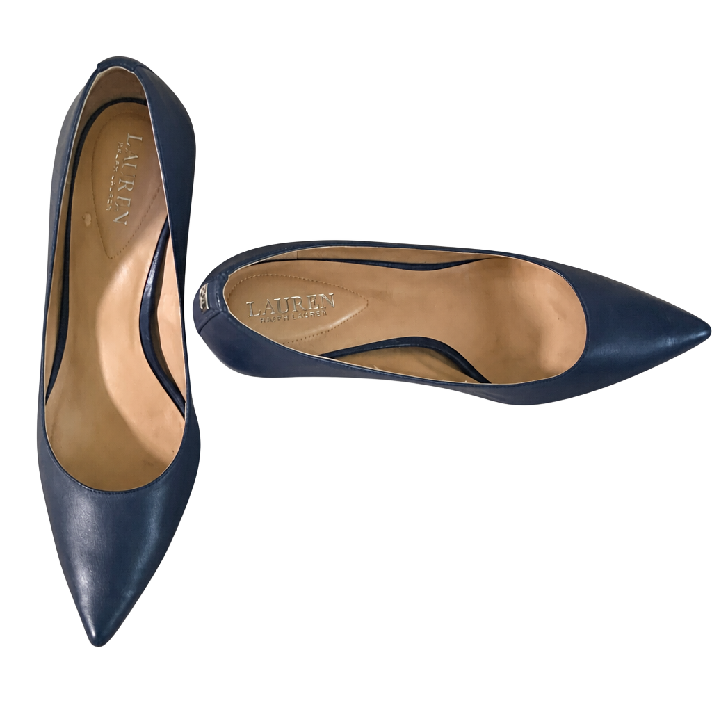 Ralph Lauren Pointed Toe Heel Pumps Navy Leather 1