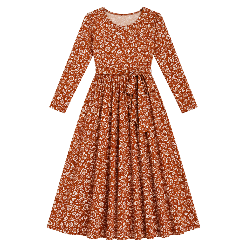 Lark + Grey Mocha Brown Floral Long Sleeve Maxi Dress size XL 1