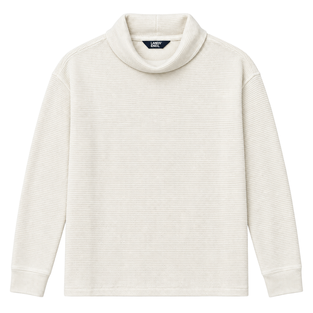 Lands' End Waffle Knit Turtleneck Size M Off White 1