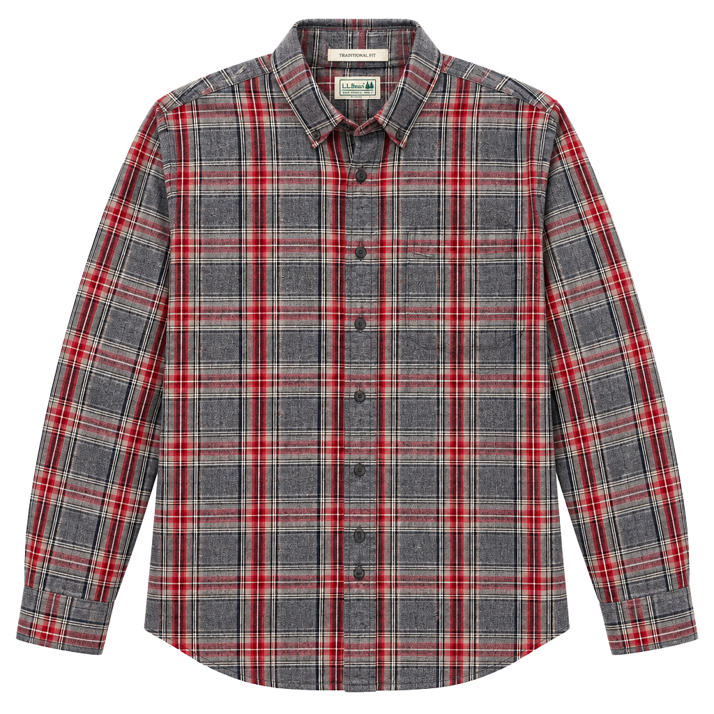 L.L. Bean Flannel Shirt Size L-Tall Gray Plaid 100% cotton 1