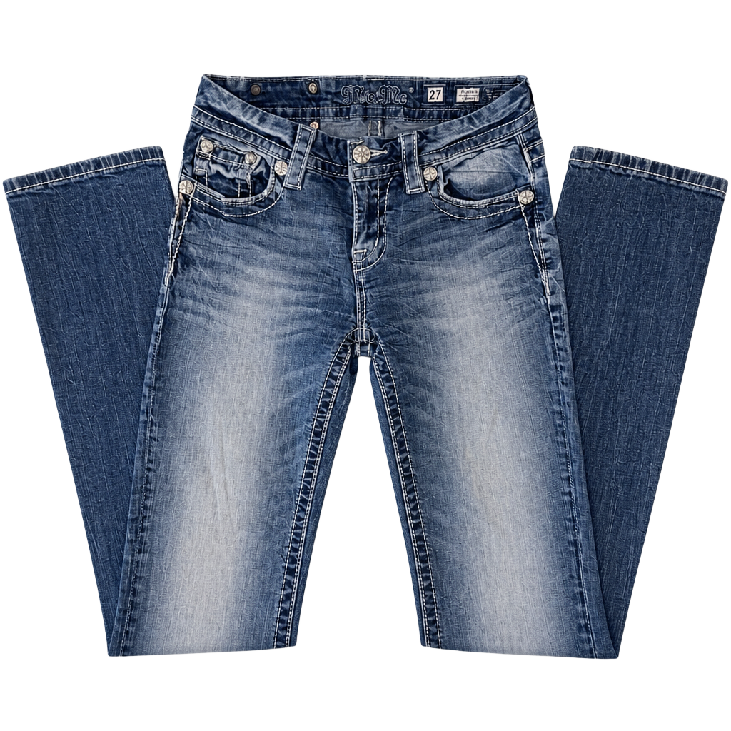 Miss Me Mid-Rise Bootcut Jeans Size 27 Blue Embellished 1