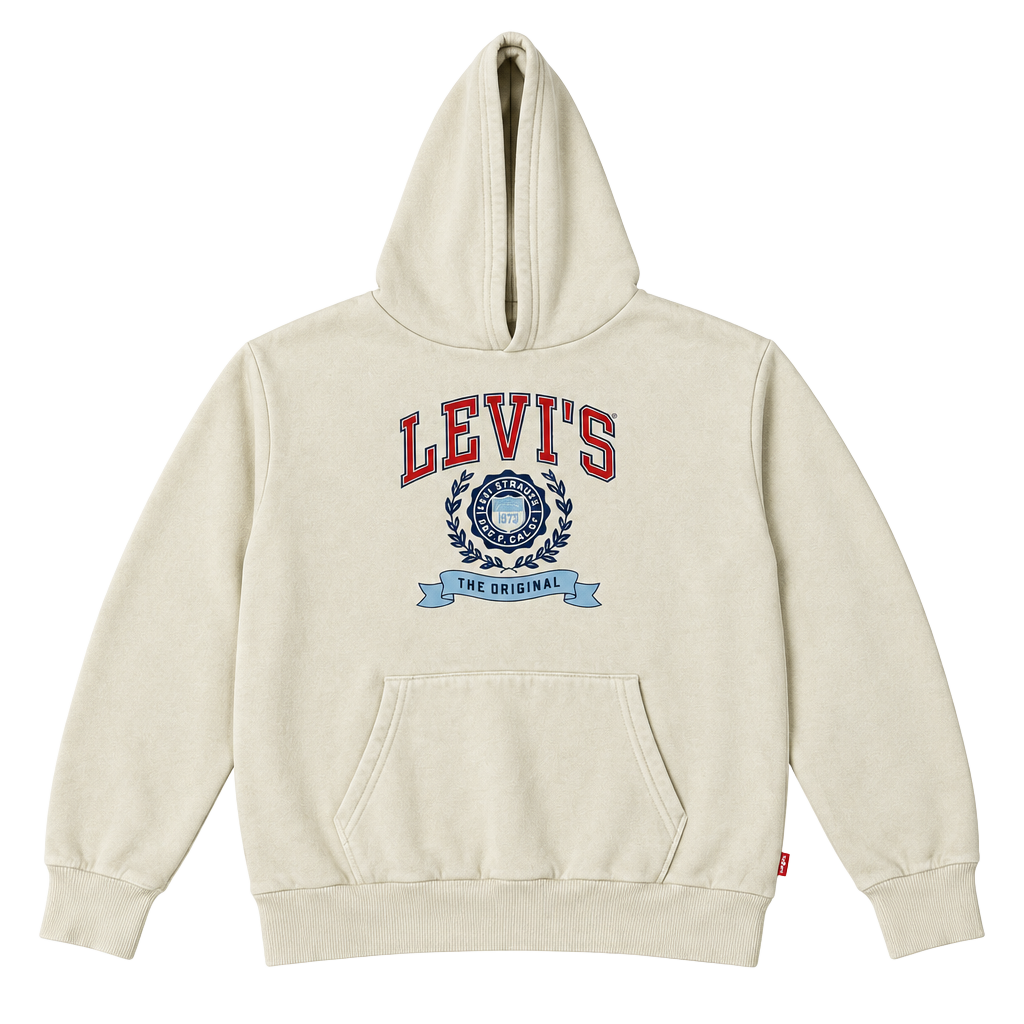 Levi's Fleece Hoodie Size L (10/12) Cream Logo Graphic Pullover 1
