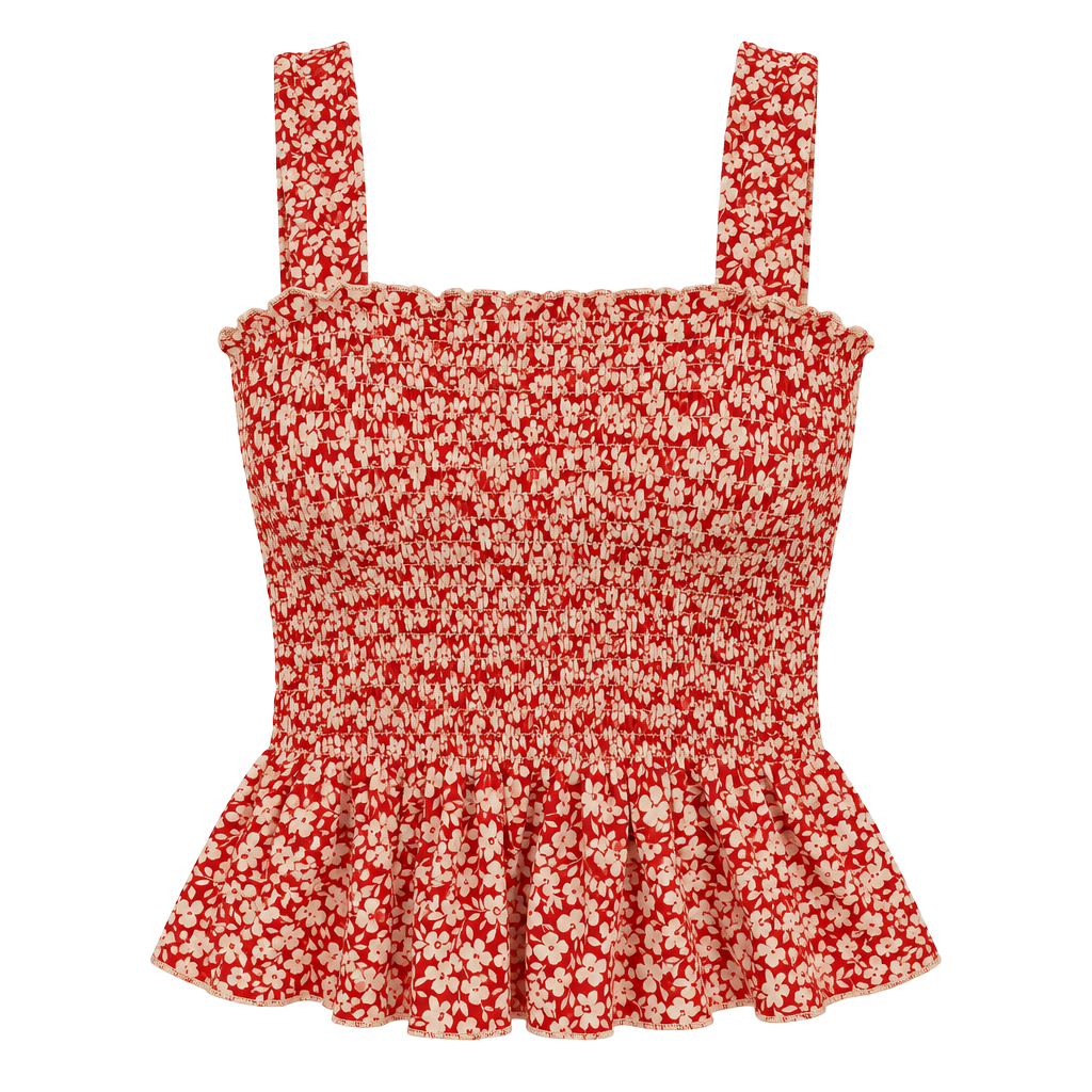 Urban Outfitters Smocked Top Size XS Red White Floral Tank Peplum 1