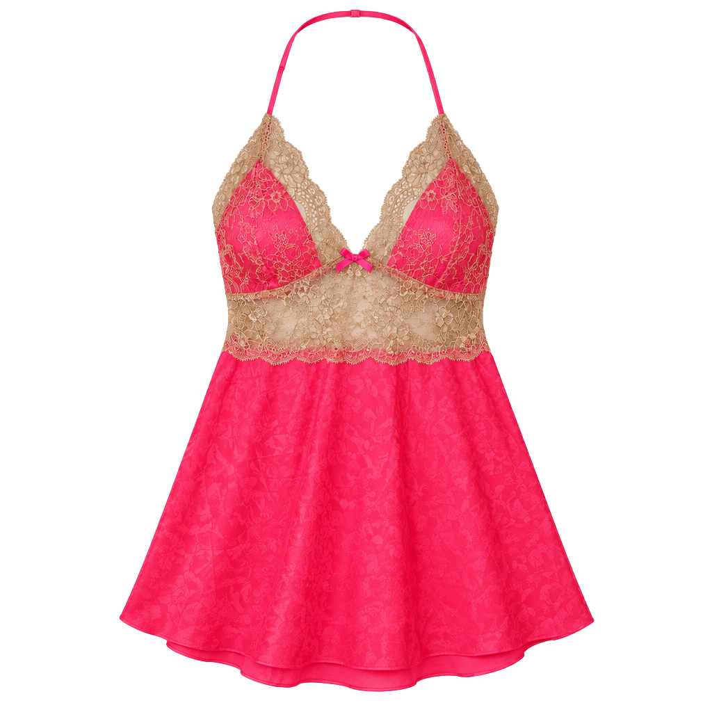 Victoria's Secret Halter Babydoll Size L Pink Satin Lace Sleepwear 1