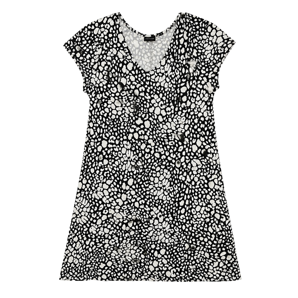 Rachel Zoe Black and White Animal Print V-Neck Short Sleeve Midi Dress Size 1X 1