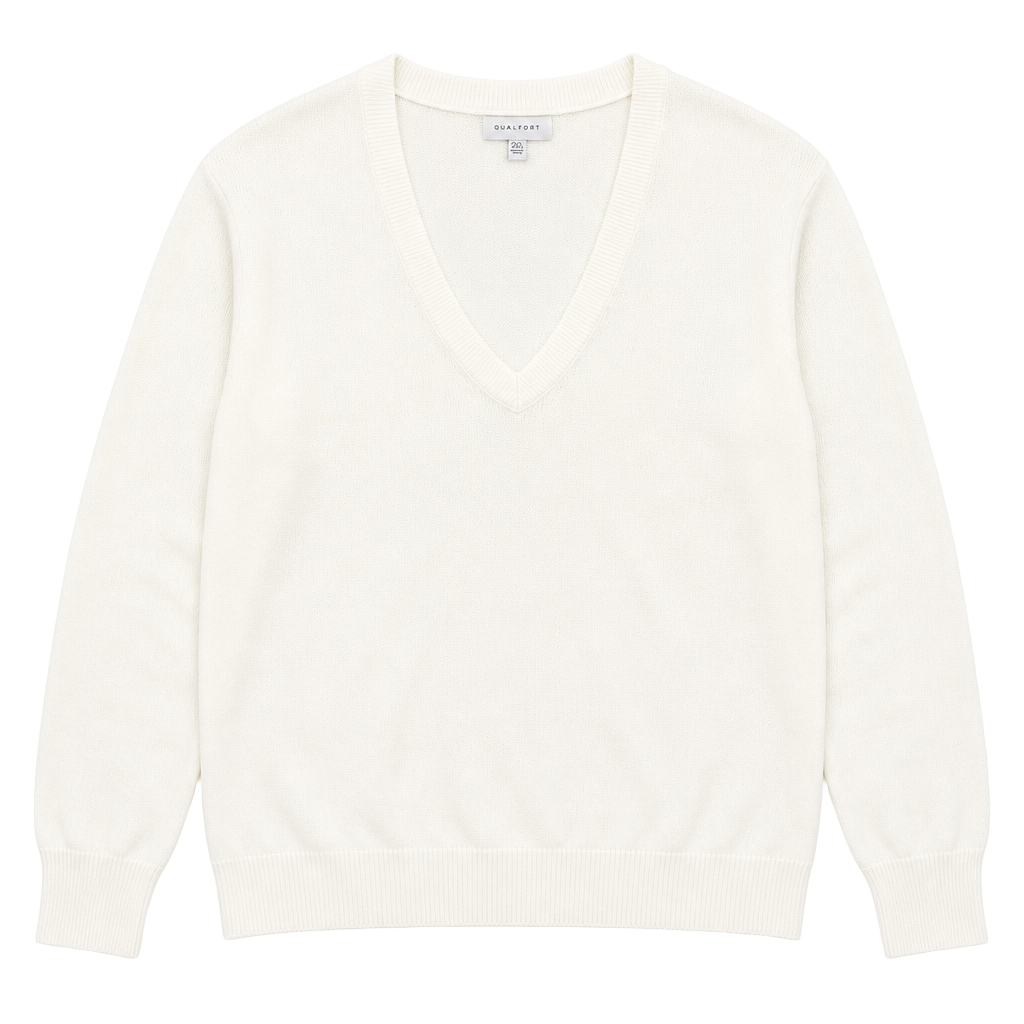 QUALFORT Men's Cotton V-Neck Sweater White 2XL 1