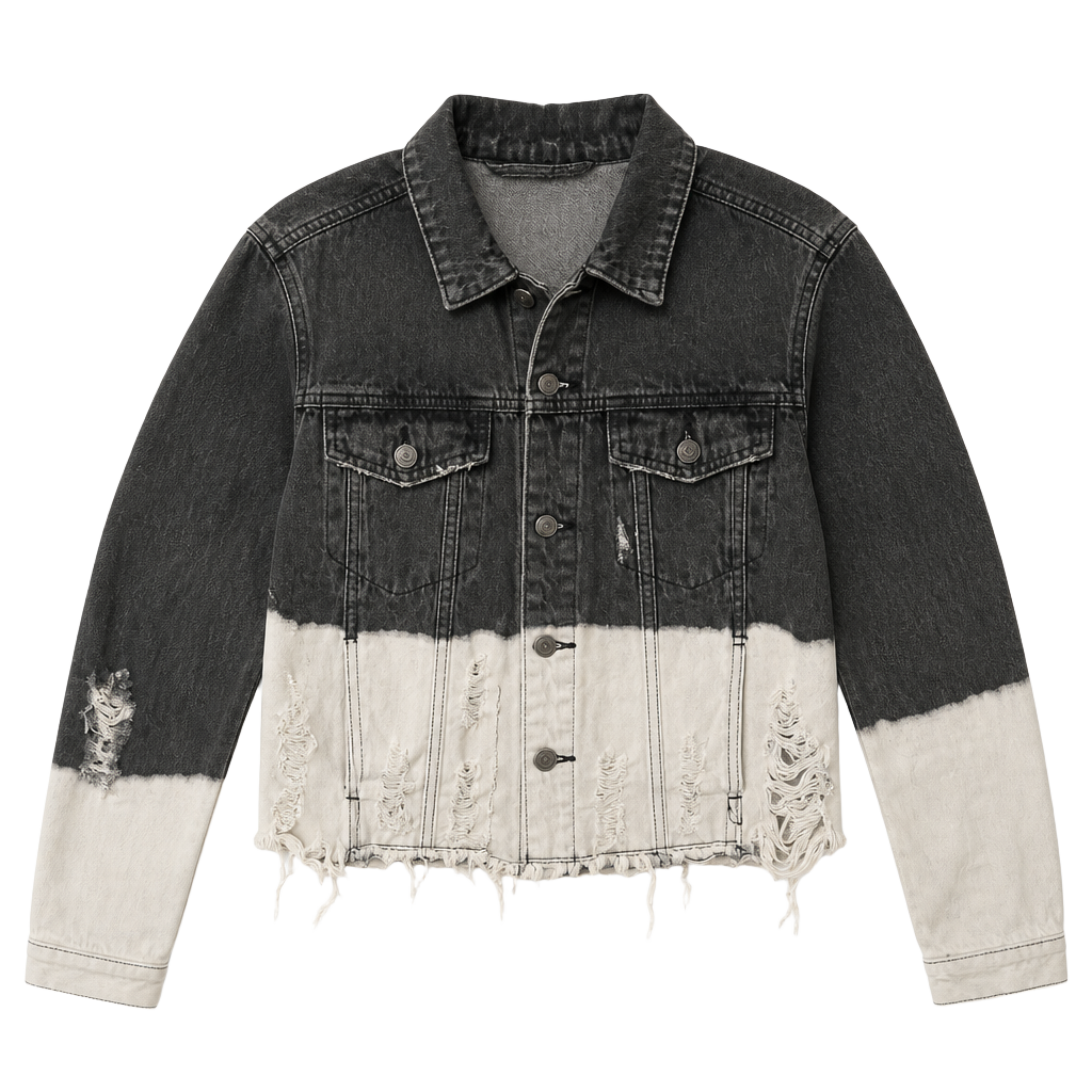 BBJ Los Angeles Distressed Two-Tone Bleached Denim Jacket 1