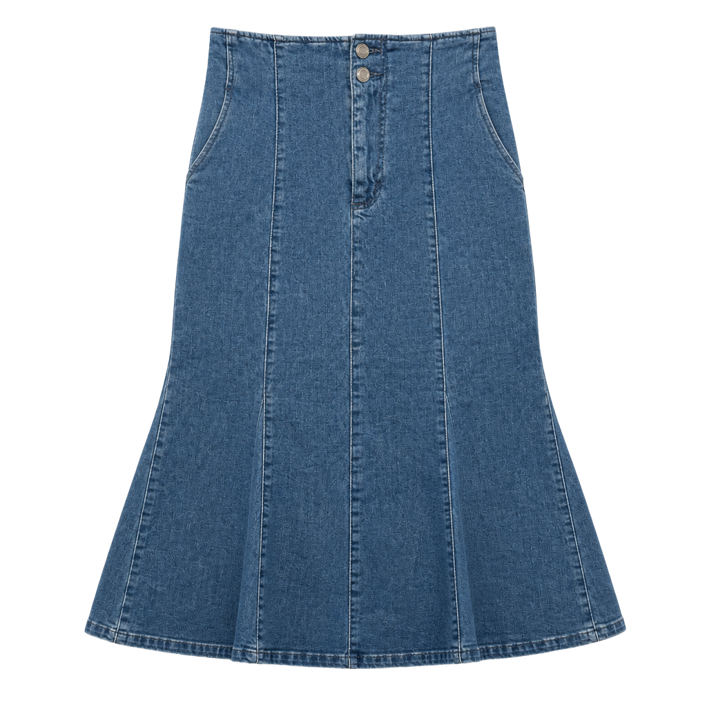 Colza Denim High Waisted Mermaid Fishtail Maxi Skirt 1