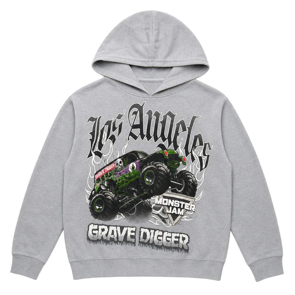 Monster Jam Grave Digger Los Angeles Graphic Mineral Wash Hoodie 1