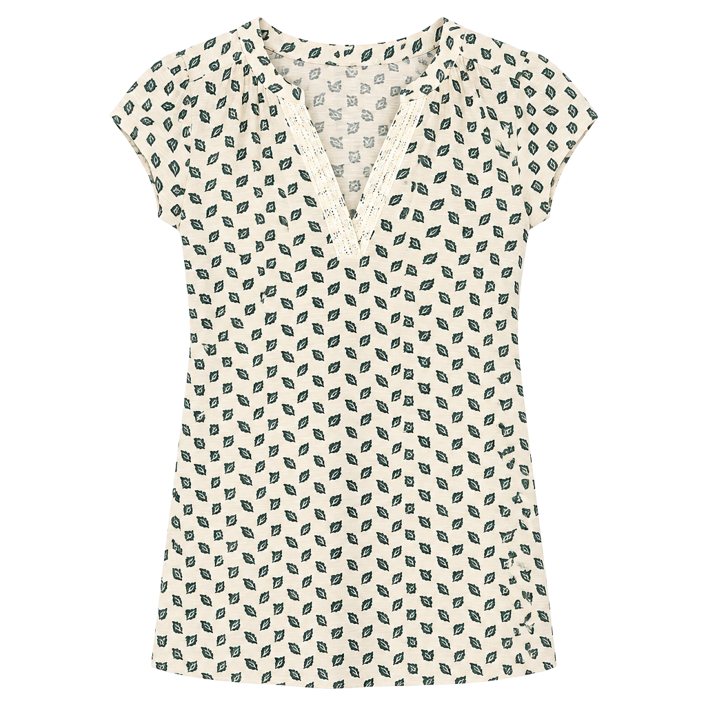 Bob Timberlake Leaf Print Tunic Blouse Size XS Green White Viscose 1