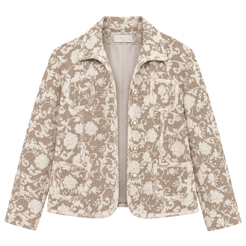 Conrad C Collection Blazer Size 10 Beige White Floral Tapestry Jacket 1