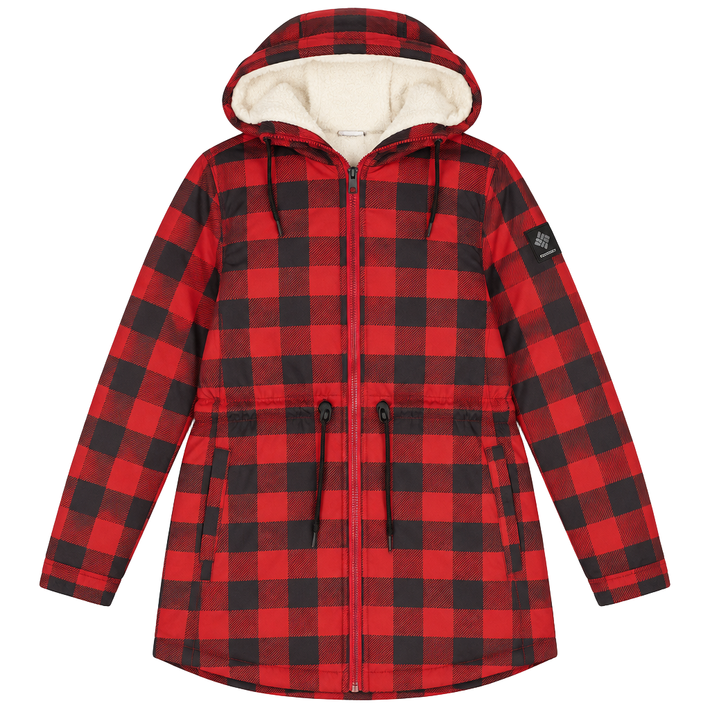 Columbia Chatfield Hill Jacket Size L Red Buffalo Plaid Sherpa Lined 1