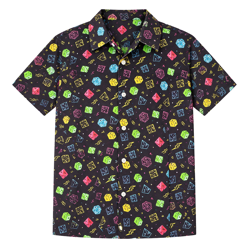 FT Fenteng DND Dice Button Down Shirt Size L RPG Polyhedron Black 1