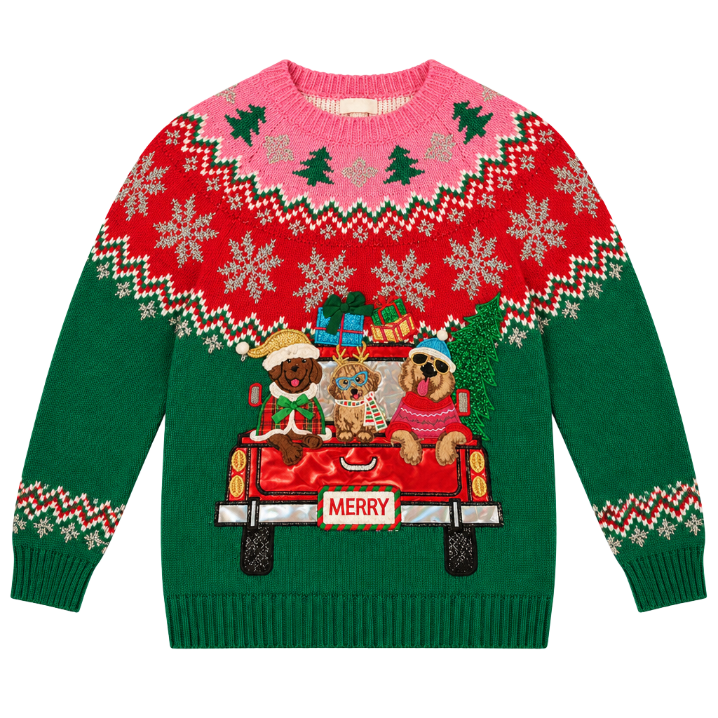 Holiday Time Ugly Christmas Sweater Size Xl Dogs In Truck A813 1