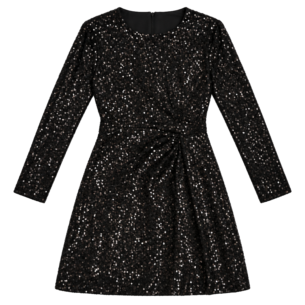 Belle Badgley Mischka Dress Size 10 Black Sequin Long Sleeve A813 1