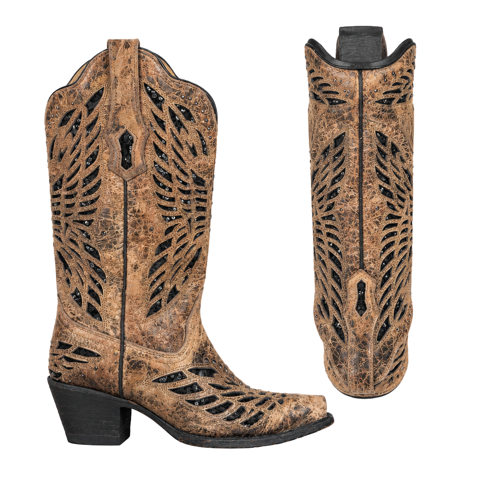 Corral Western Boots Brown Leather Sequin Cutout 1