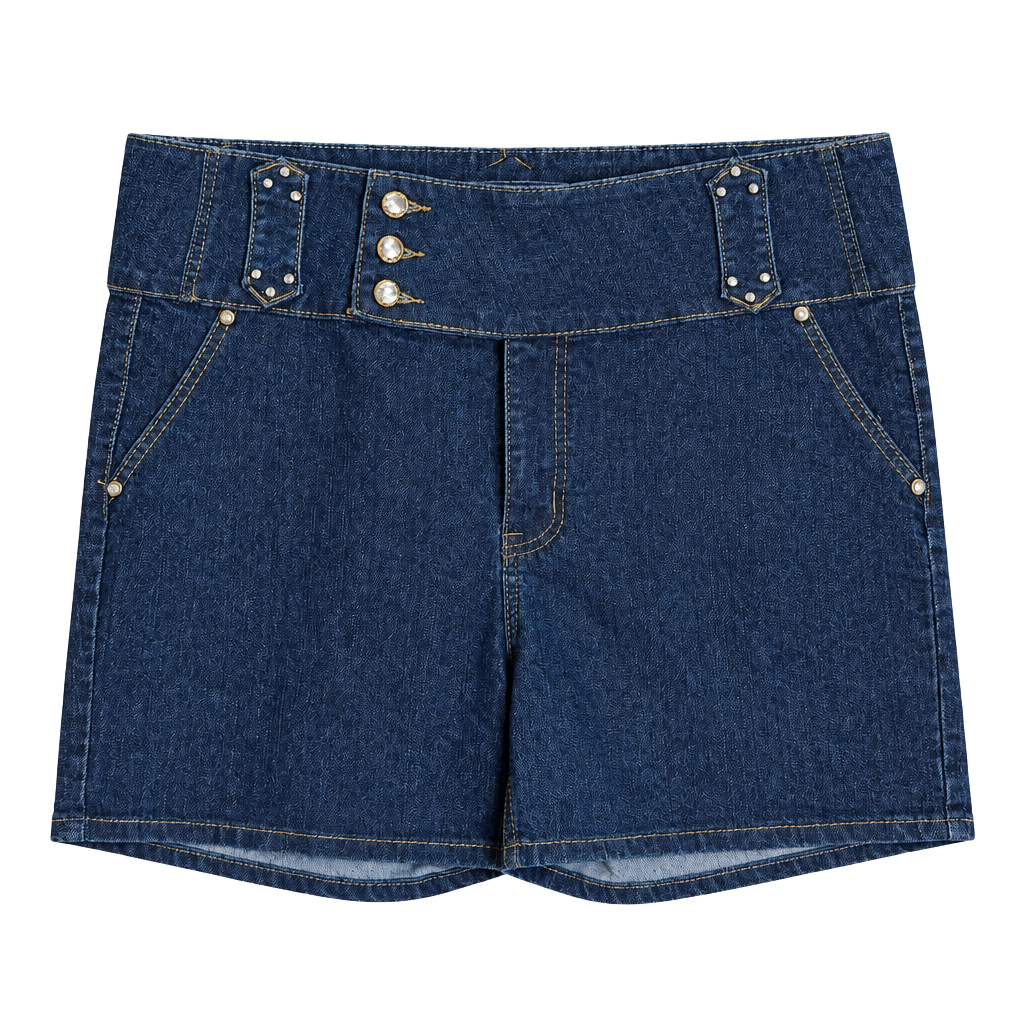 Pasion Denim High Waist Rhinestone Button Shorts Size 10 1