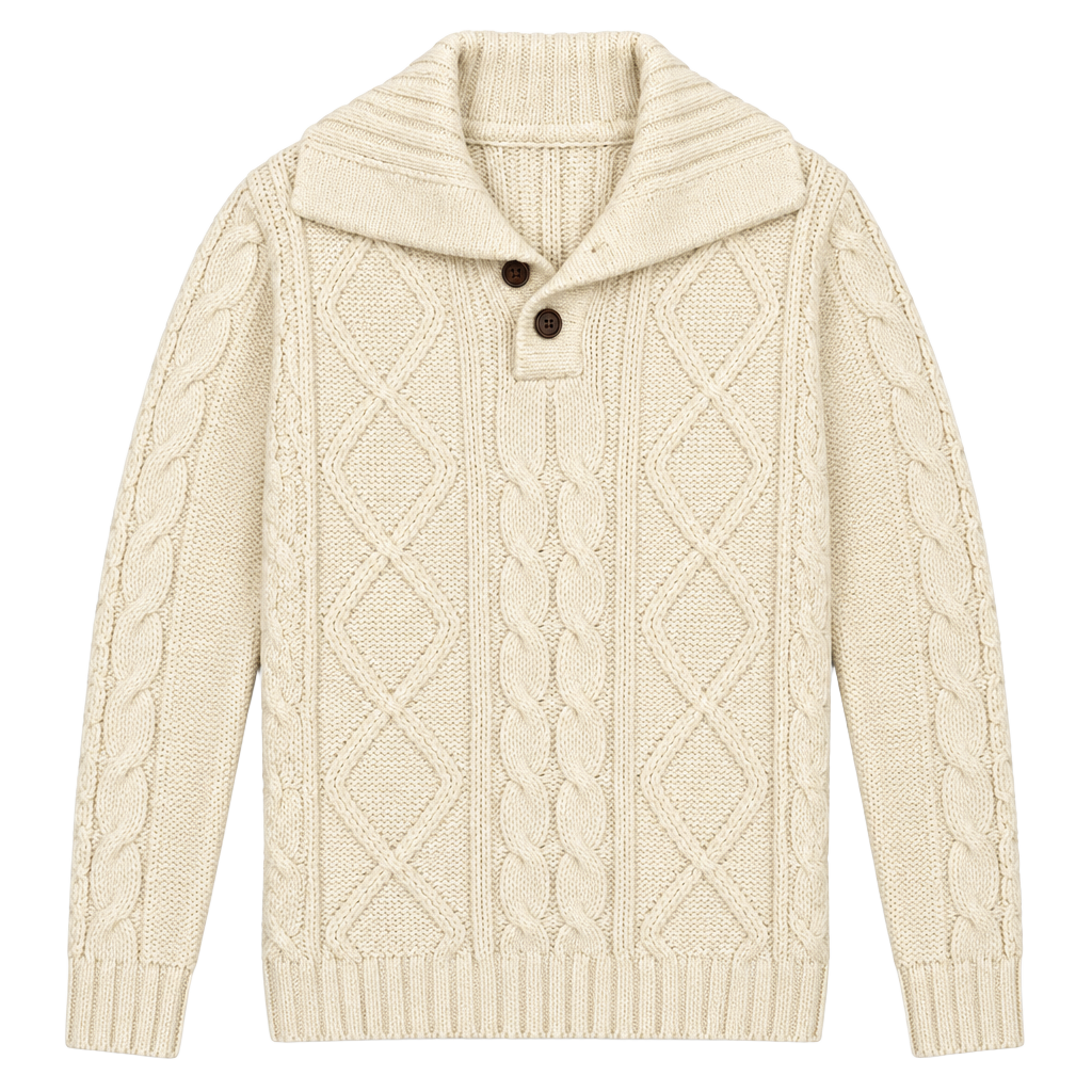 Kings Road Cable Knit Sweater Size L White Shawl Collar 1