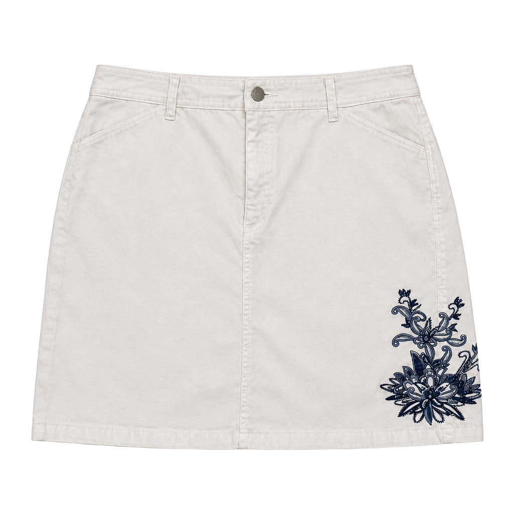 Croft & Barrow White Skort Blue Embroidered Floral 1