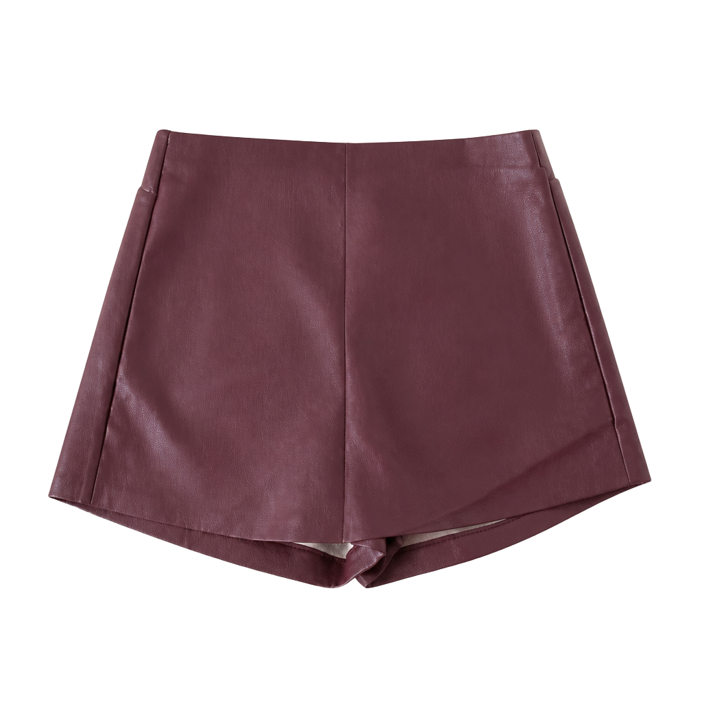 Shop Priceless Faux Leather Wrap Skort in Burgundy 1