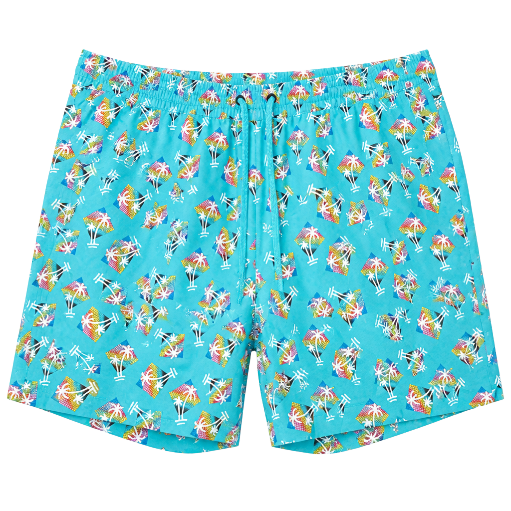 Hurley Men's Rainbow Palm Tree AOP Volley Swim Trunk Shorts Aqua XL 1