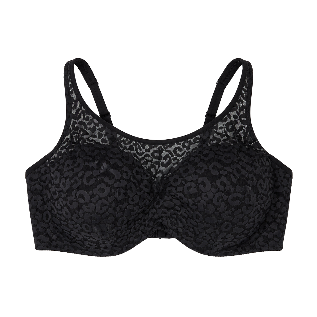 Gelmart Black Leopard Print Mesh Full Coverage Molded Cup Bra 38C 1