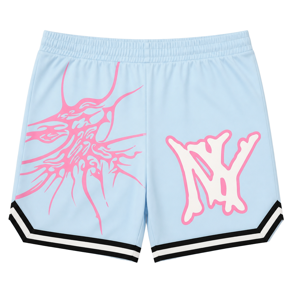 ROMWE Men Prep Y2K NY Graphic Contrast Trim Mesh Basketball Shorts 1