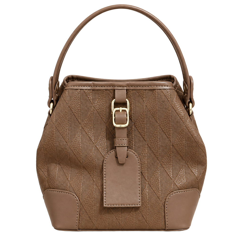 Unbranded Rhombus Bucket Handbag Brown PU Leather Shoulder Bag 1