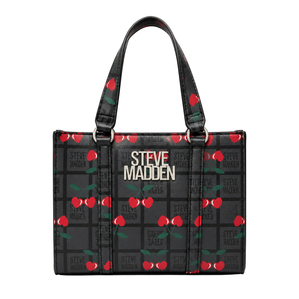 Steve Madden Cherry Print Satchel Handbag Black Red 1