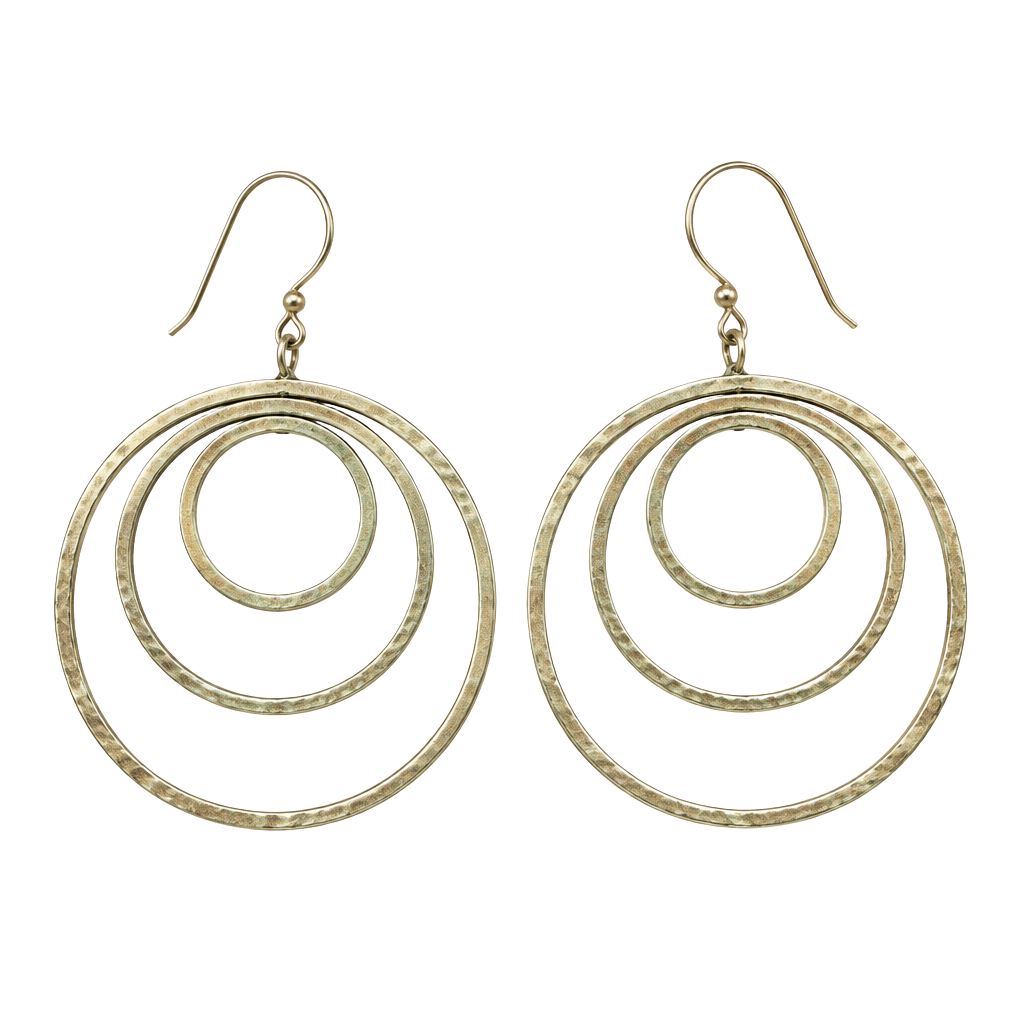 Triple Hoop Brass/Titanium Loop Gold-toned Dangle Drop Minimalist Modern Earrings 1