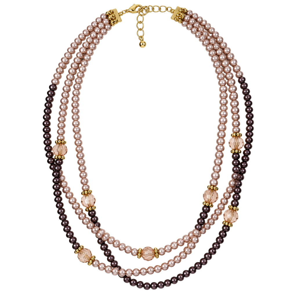 Vintage Multi Strand Beaded Necklace Brown Gold Tone Lobster Clasp 1