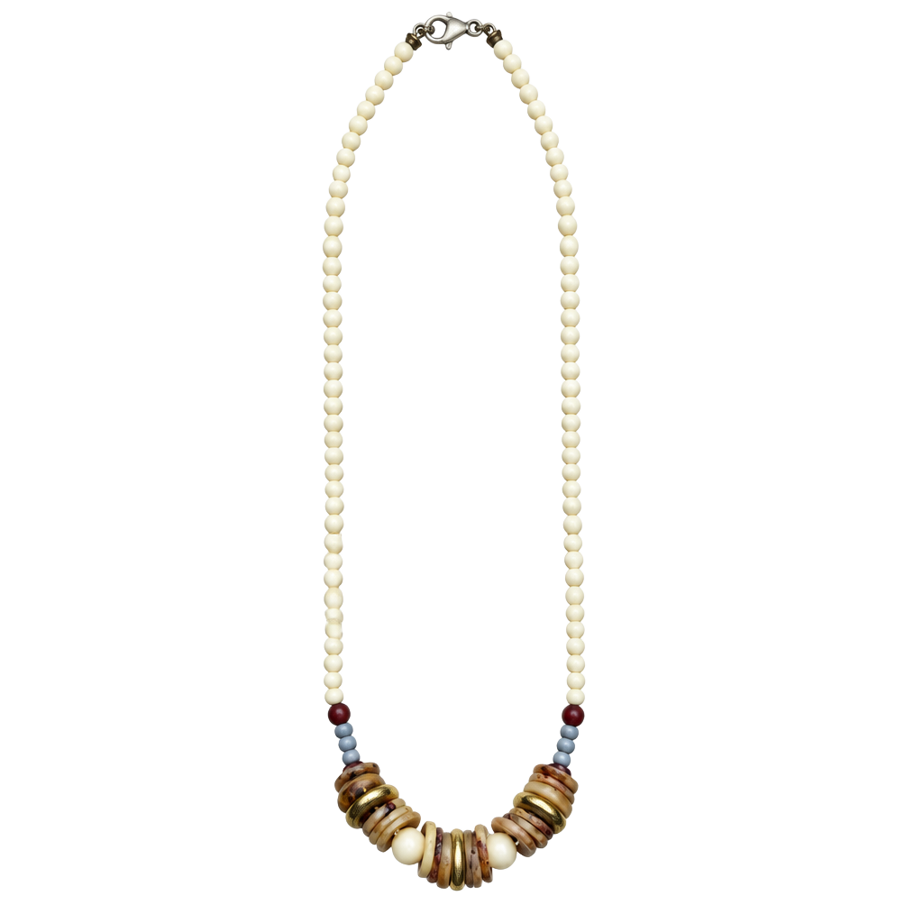 Vintage Beaded Necklace with Wooden and Acrylic Beads and Gold Tone Clasp 1