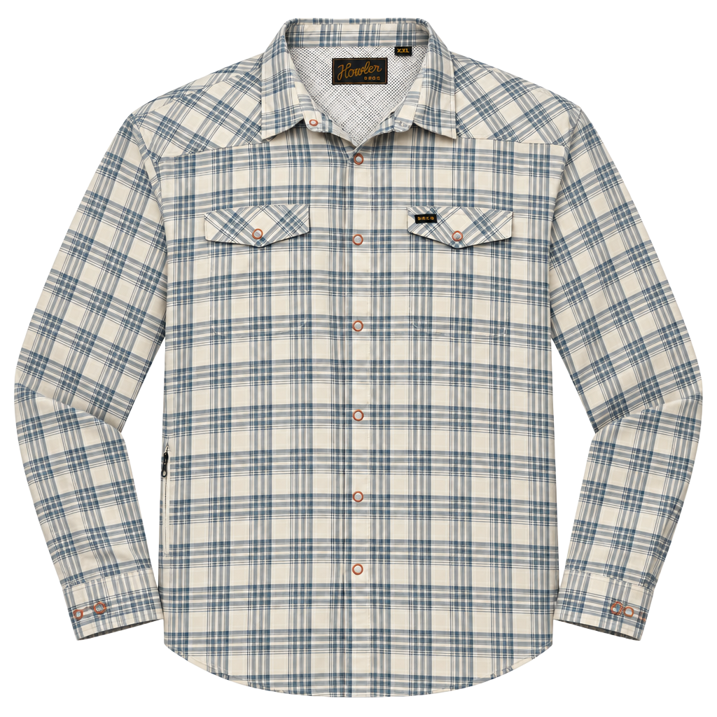 Howler Bros Plaid Snap Shirt XXL Blue Beige Long Sleeve Western 1