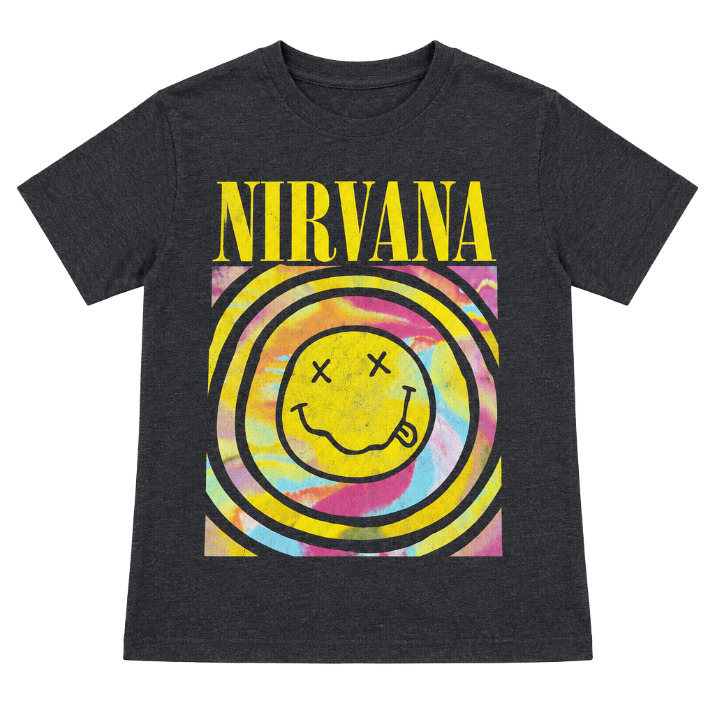 Nirvana Smiley Graphic Band T-Shirt Gray Short Sleeve 1